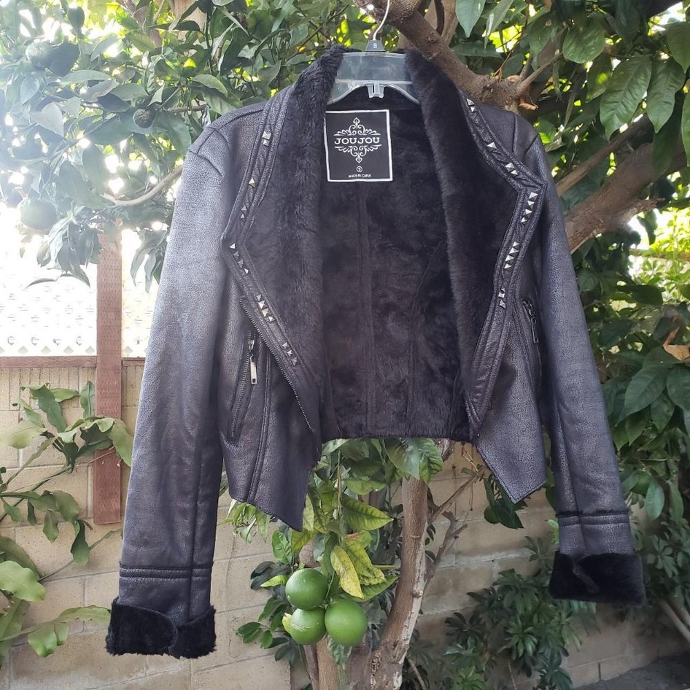 Black Faux Fur Leather Moto Jacket